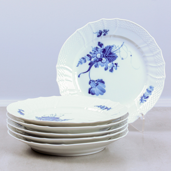 Tallrikar, "Blå Blomst", 6 st, modell 10/1623, Royal Copenhagen