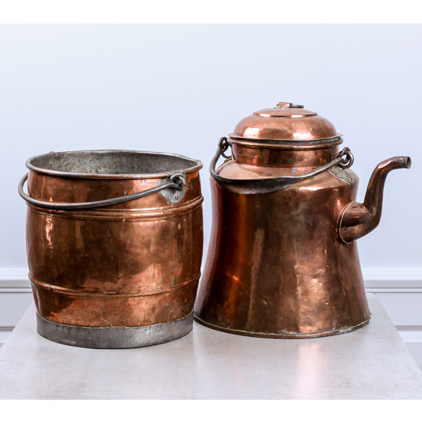 Hink och pipflaska, koppar, 1800/1900-tal