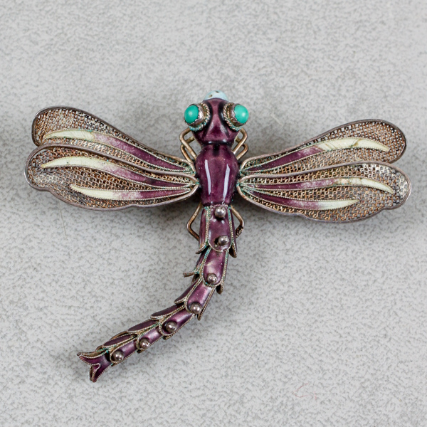 Brosch, Silver och emalj, trollslända