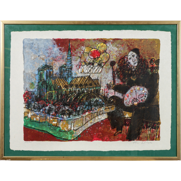 Theo Tobiasse, Konstnär vid Notre Dame, Paris, litografi, signerad