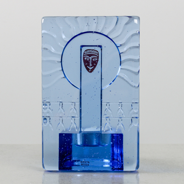 Bertil Vallin, skulptur/ljushållare, konstglas, signerad, Kosta Boda