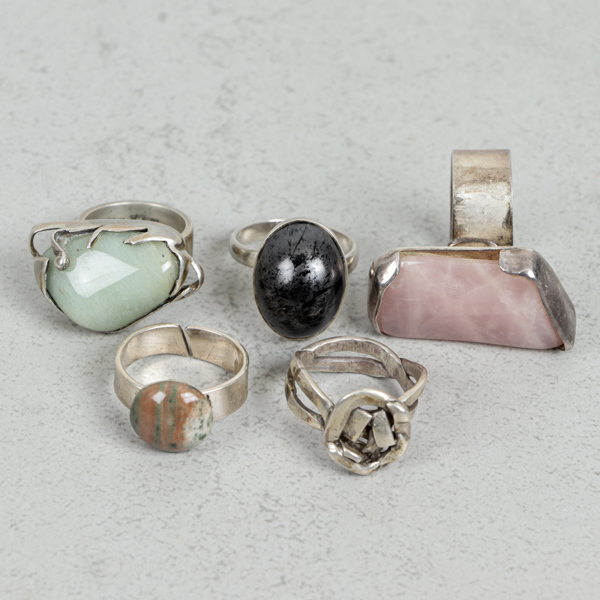 Ringar med stenar, 5st, silver