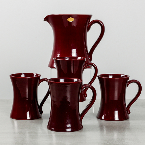 Kanna med muggar, glaserat lergods, Upsala-Ekeby