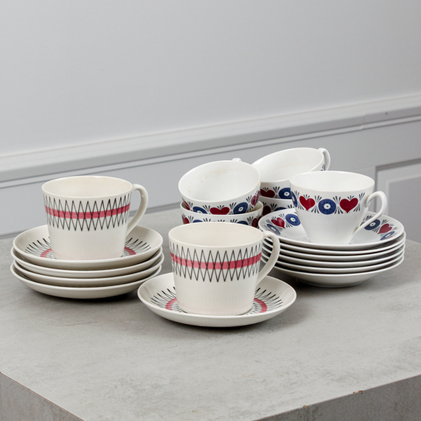 Koppar med fat, "Terrass", och "Silja", Gefle och Rörstrand