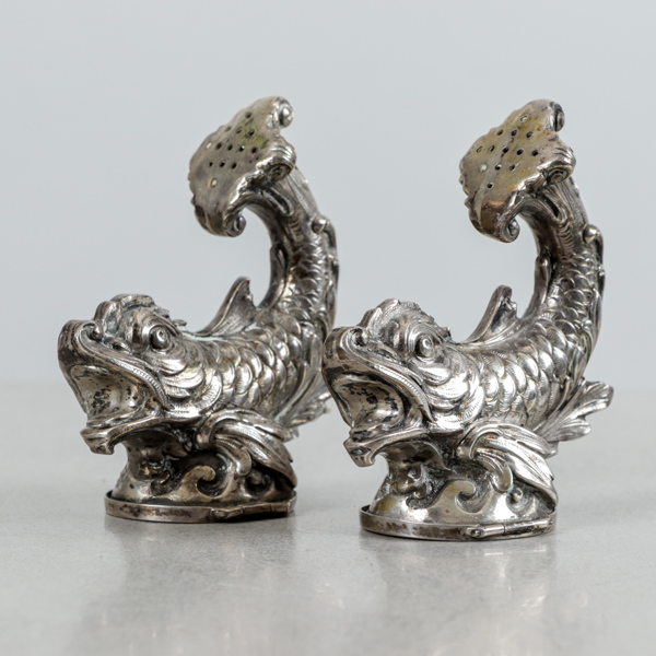 Salt- och Pepparkar, 1 par, silver, fiskar