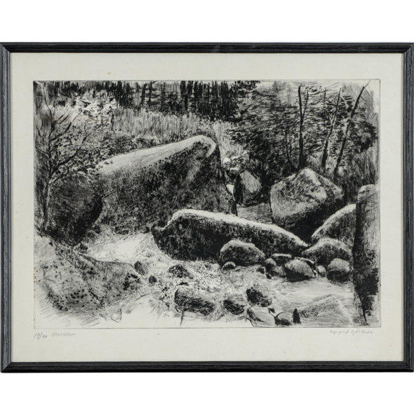 Ingegerad Gärthner, "Stenbäcken" etsning, signerad