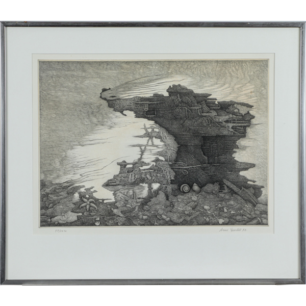 Arne Lundell, komposition, etsning, signerad