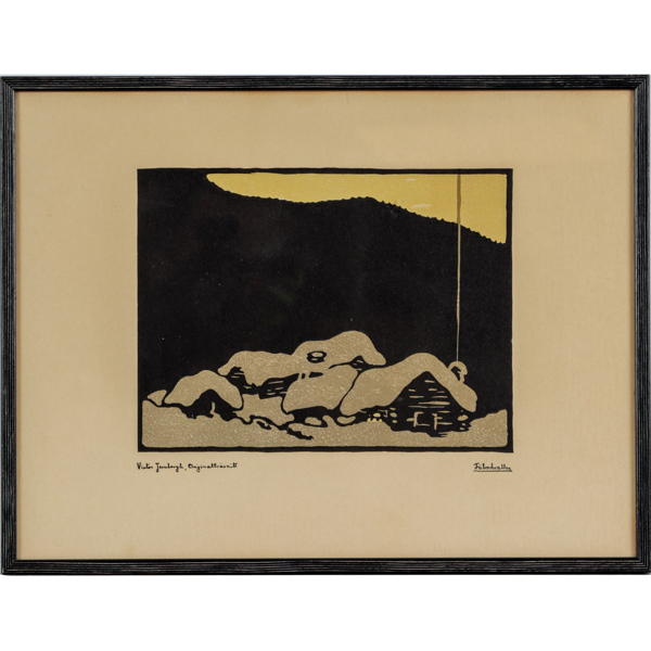 Victor Jernbergh, "Fäbovallen", träsnitt, signerad