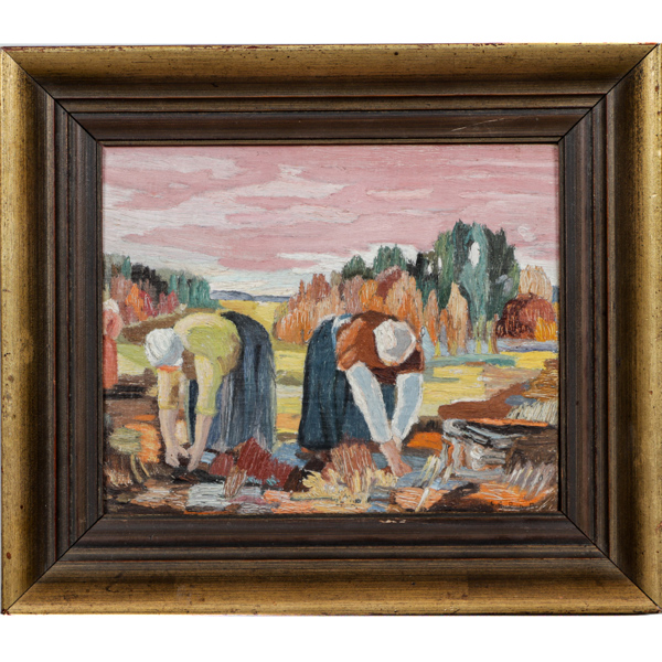 Oidentifierad konstnär, skörd, olja på duk, uppfodrad på pannå, signerad