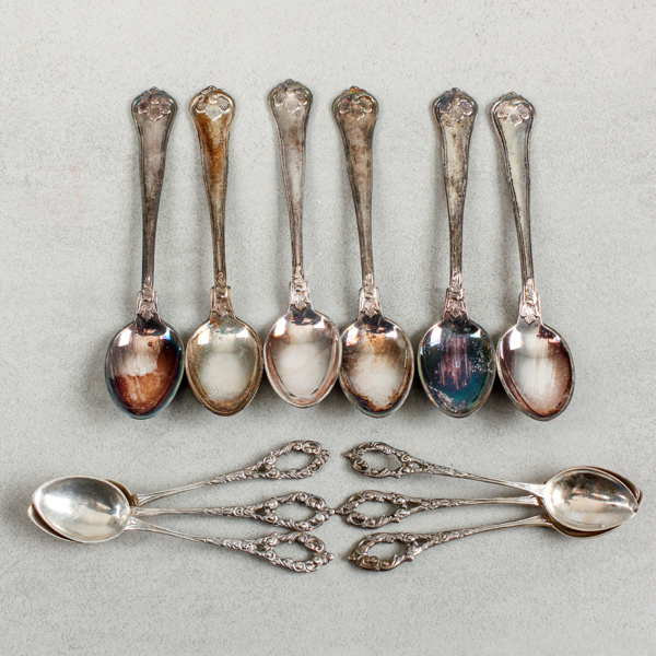 Moccaskedar och teskedar, 6+6 delar, silver, 134g