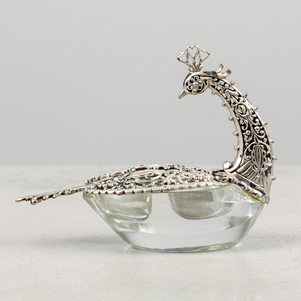 Saltkar, Svan, silver och glas, sked