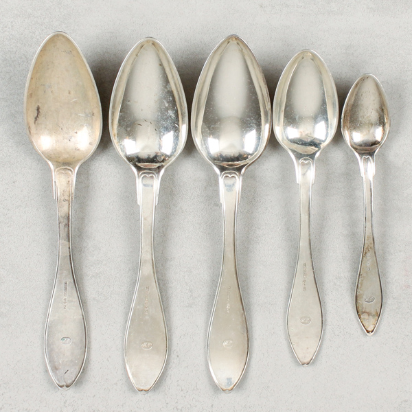 Skedar, 5st, Silver, J. Rönnqvist, år 1903, 380g