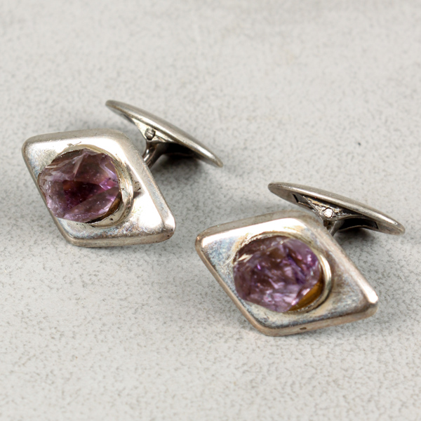 Manschettknappar, 1 par, silver, Finland, ametist