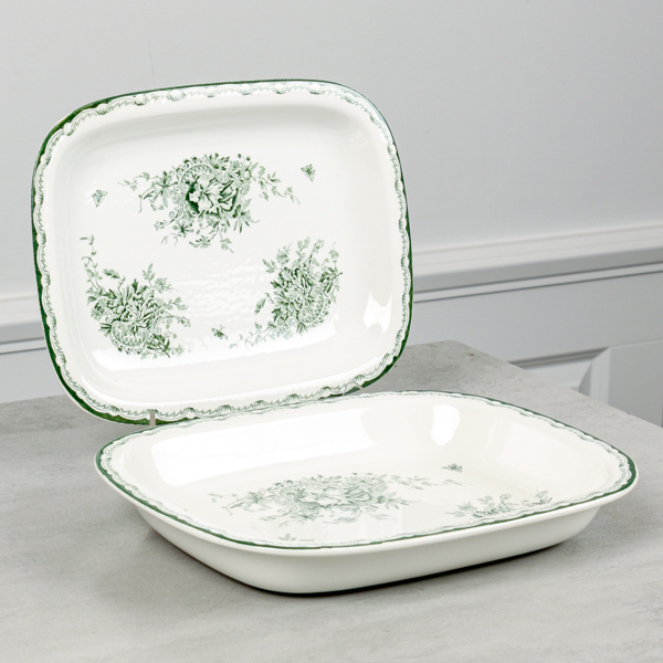 Serveringsfat samt form, "Grön Anna", Rörstrand