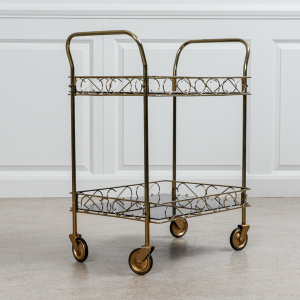 Drinkvagn, mässing samt glas, 1900-talets andra del