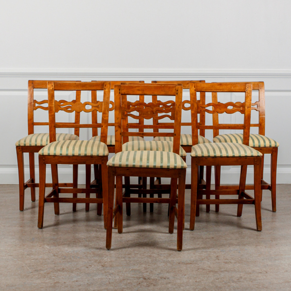 Stolar, 8 st, senempire, björk, ca 1840-tal