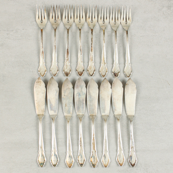 Fiskbestick, 8+8 dlr, silver, 777g, KA Andersson