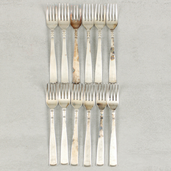 Dessertgafflar, 12st, silver, "Rosenholm", silver, 260g