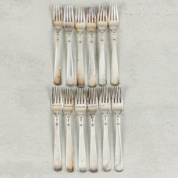 Dessertgafflar, 12st, silver, "Rosenholm", silver, 236g