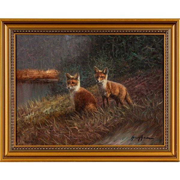Oidentifierad konstnär, rävungar, olja på duk, signerad