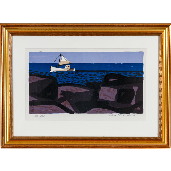 Lars Norrman, segelbåt, litografi, signerad