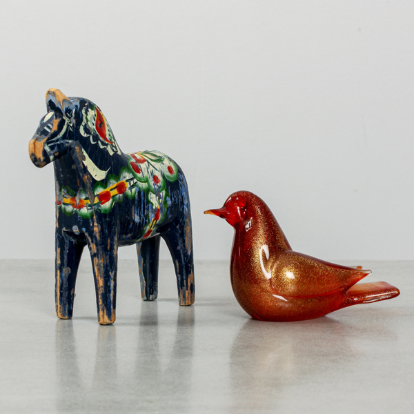 Dalahäst samt figurin, fågel, Murano