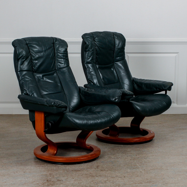 Fåtöljer, ett par,Stressless, läder, snurr- och ställbara