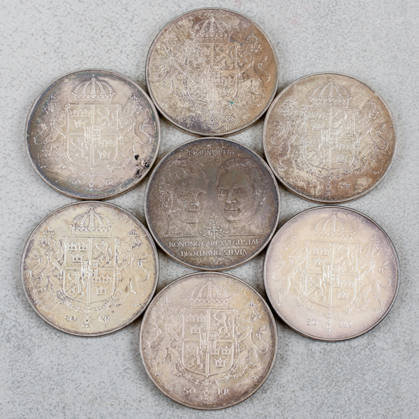 Mynt, 7st 50kr, Sverige, silver