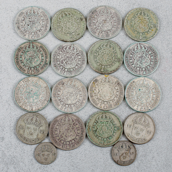 Mynt, 18 delar, Sverige, silver