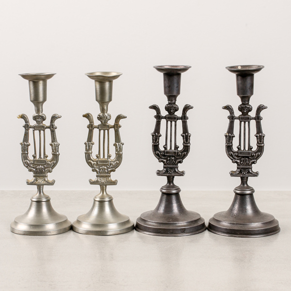 Ljusstakar, 2 par, "lyrstakar", tenn, empirestil, 1 par Bo Santesson