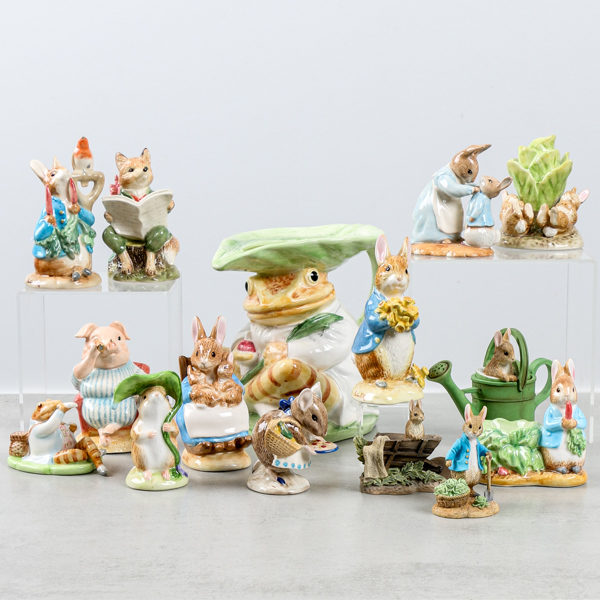 Figuriner, efter Beatrix Potters "Peter Rabbit", olika tillverkare, 16 st