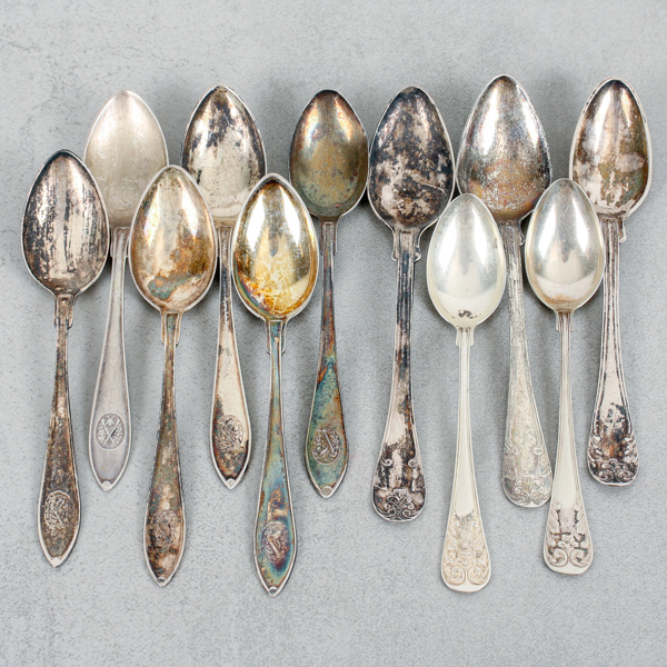 Skytteskedar och skedar, 6+5 dlr, silver, 160g