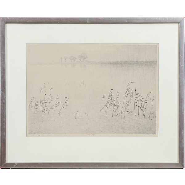 Gunnar Norrman, "Vass i regn", litografi, signerad