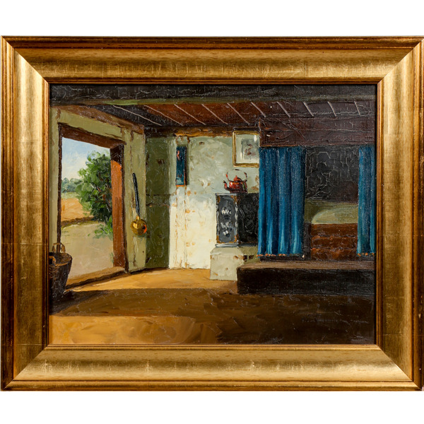 Osvald Rasmussen, interiörbild, olja på duk, signerad