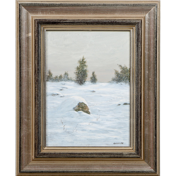 Helena Larsson, "Spår", olja på pannå, signerad