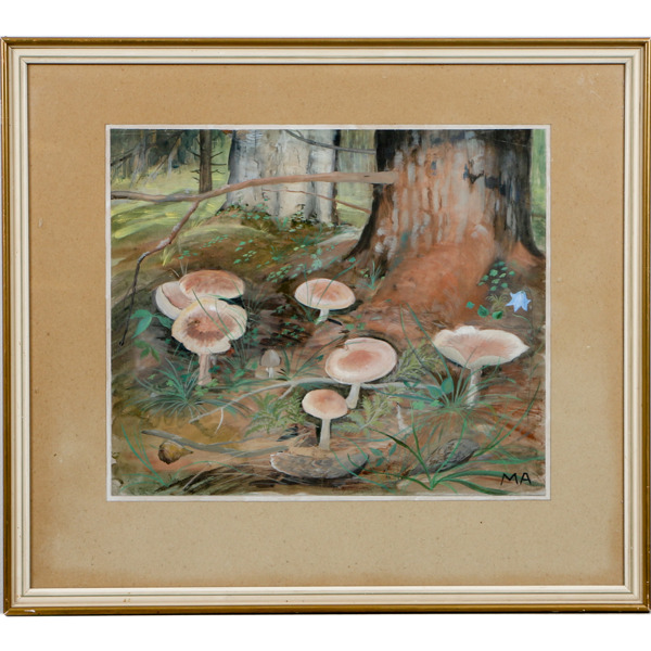 Märtha Afzelius, skogssvampar, blandteknik, signerad