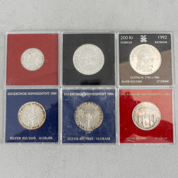 Minnesmynt, 6st, Sveringe, sterling silver