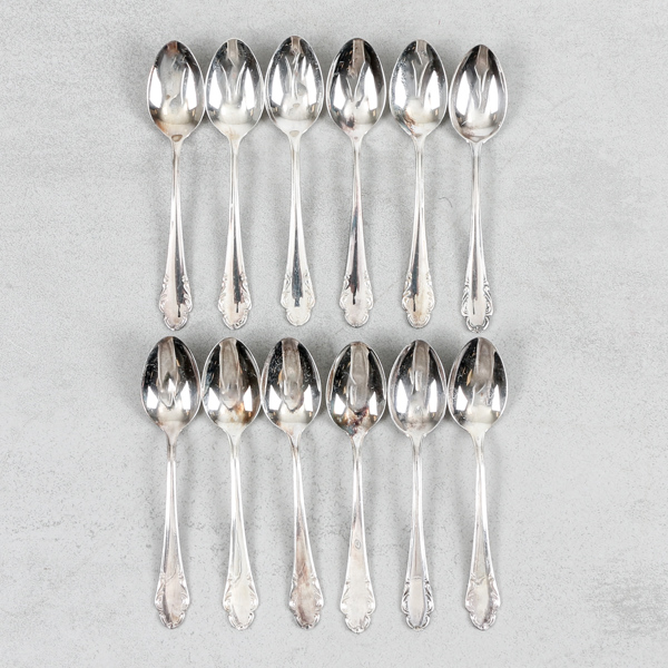 Teskedar, 12st, "Haga", silver, 176g