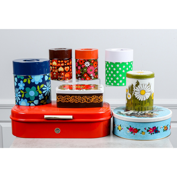 Plåtburkar, 8 st, 1960/70-tal