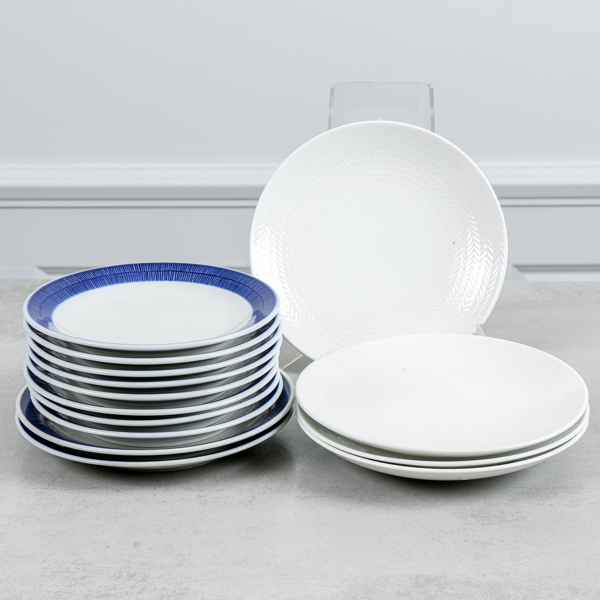 Tallrikar, 4 st "Blå Eld", Hertha Bengtsson, samt 8+2 st "Koka", Rörstrand