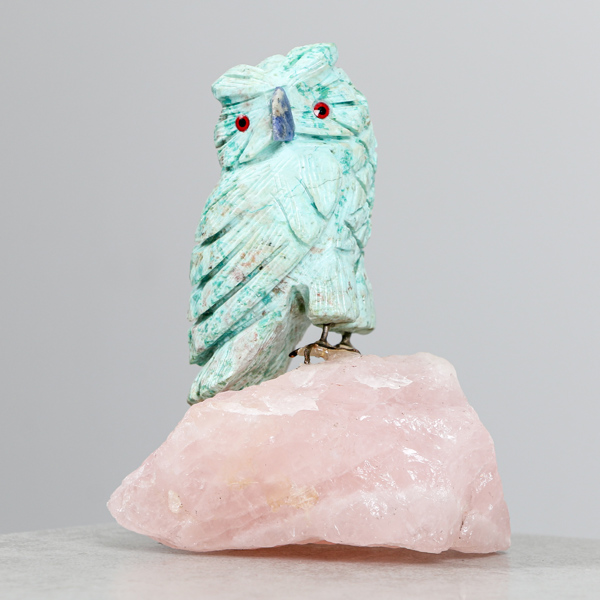 Skulptur, Uggla, Chrysocolla samt Rosenkvarts