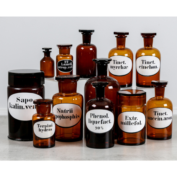 Apoteksflaskor, glas, 12 st