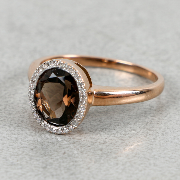 Diamantring, Guld 18k, 4.4g, diamanter och rökkvarts