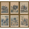 Militaria, xylografiska färgtryck över svenska regementen, 7 st, Ludwig Carl Zamarski, 1800-talets andra hälft