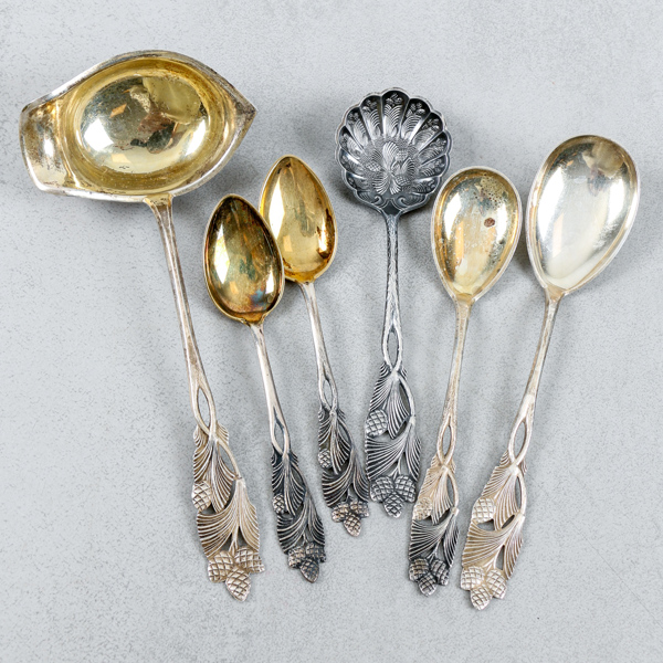 Uppläggningsbestick, 6 delar, silver, 115g