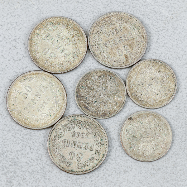Mynt, 7st, Finland, silver