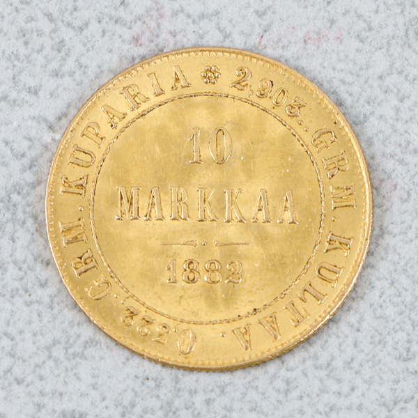 Mynt, 10 Markka, Guld 21.6k, 3.23g