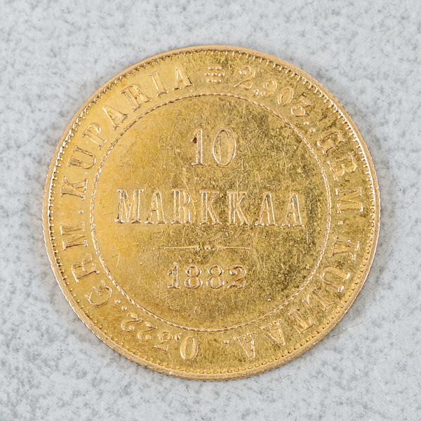 Mynt, 10 Markka, Guld 21.6k, 3.23g