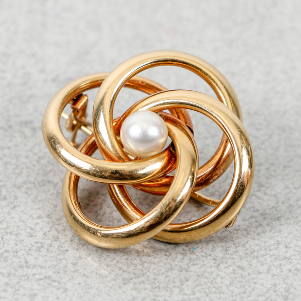 Brosch, Guld 18k, 3.4g, pärla