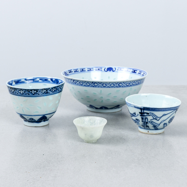 Skålar, Kina, porslin och sten, 4 st